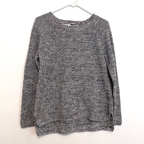 COLDWATER CREEK Black White Chunky Knit High Low Cotton Crew Neck Sweater PETITE - Picture 1 of 11